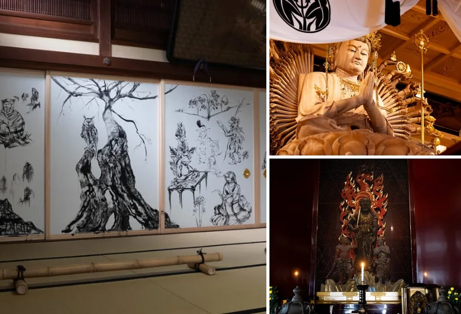 新鳥獣戯画の襖絵・千手観世音菩薩・大聖不動明王